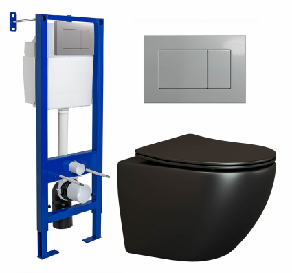 Комплект 3 в 1 инсталляция Berges Atom 410 +  Унитаз подвесной Ceramica Nova Metropol CN4002MB + кнопка хром матовая