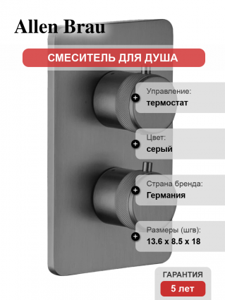Термостатический смеситель Allen Brau Priority 5.31314-MG С ВНУТРЕННЕЙ ЧАСТЬЮ, брашированный графит