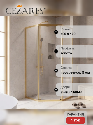 Душевой уголок Cezares Relax RELAX-304-P-1-100-C-CR 100x100, профиль брашированное золото