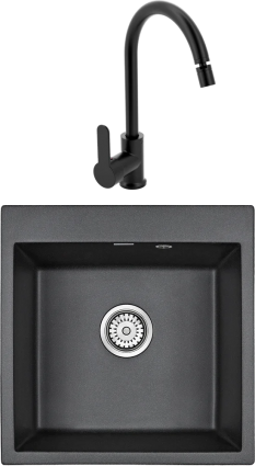 Комплект Мойка кухонная Paulmark Kante 50 PM105152-BL черный + Смеситель MEGA City MG-ZRV102-b черный