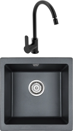Комплект Мойка кухонная Paulmark Brilon PM104546-BLM черный металлик + Смеситель MEGA City MG-ZRV102-b черный