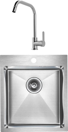 Комплект Мойка кухонная Paulmark Favore PM214551-BS брашированная нержавеющая сталь + Смеситель MEGA City MG- ZRV104 хром