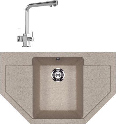 Комплект Мойка кухонная Ulgran U-609 -302 песочная + Смеситель MEGA Life MG-TK06 хром