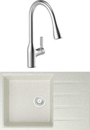 Комплект Мойка кухонная Domaci Парма 76-200 белая + Смеситель STWORKI 33138-123/1BG-IG11