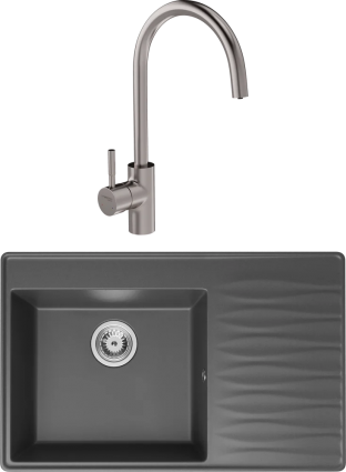 Комплект Мойка кухонная Domaci Римини DG 79-503 серая + Смеситель STWORKI HSTW07200 никель