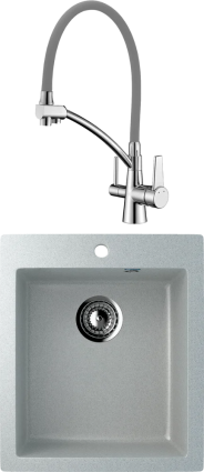 Комплект Мойка кухонная Ulgran U-404 -310 серая + Смеситель Lemark Comfort LM3071C-Gray с гибким изливом, хром, серый
