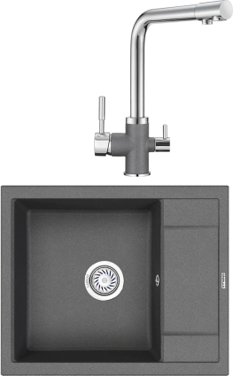 Комплект Мойка кухонная Granula GR-6002 графит + Смеситель GR-3015 графит