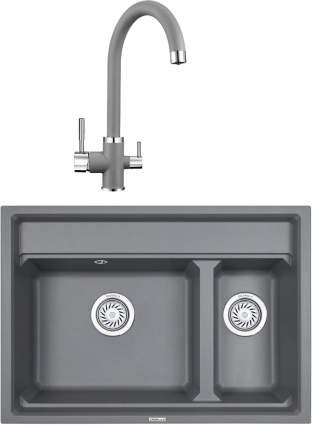 Комплект Мойка кухонная Granula Kitchen Space + Смеситель GR-2168 алюминиум