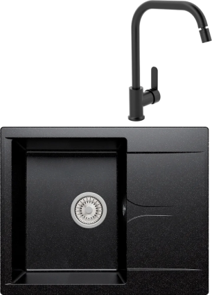 Комплект Мойка кухонная Polygran Gals 620 черная + Смеситель MEGA City MG- ZRV104-B черный