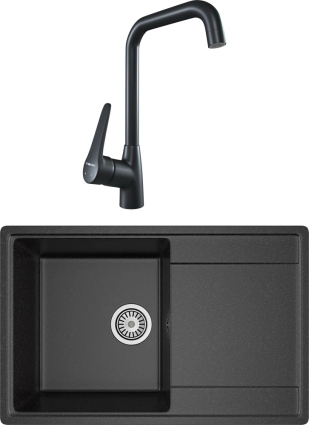 Комплект Мойка кухонная Domaci Палермо PR-735-004 черная + Смеситель STWORKI WFD04007GA черный матовый