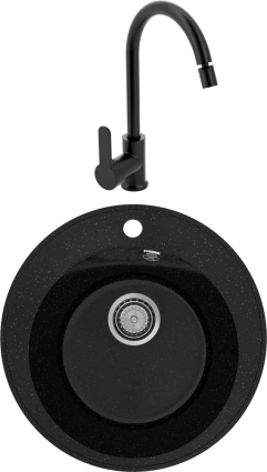 Комплект Мойка кухонная Practik PR 475-004 черный оникс + Смеситель MEGA City MG-ZRV102-b черный