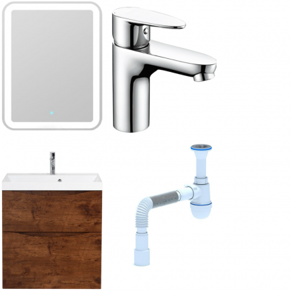 Комплект: Мебель для ванной BelBagno Marino H60 rovere moro + Смеситель Wasserkraft Leine 3503 для раковины, хром  + Сифон АниПласт