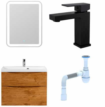 Комплект: Мебель для ванной BelBagno Marino H80 rovere nature + Смеситель Haiba HB10803-7 черный + Сифон АниПласт