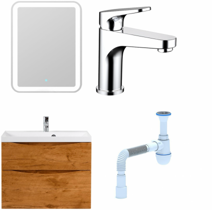 Комплект: Мебель для ванной BelBagno Marino H80 rovere nature + Смеситель Bravat Eler F1191238CP-RUS, хром + Сифон АниПласт