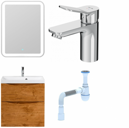 Комплект: Мебель для ванной BelBagno Marino H60 rovere nature  + Смеситель Am.Pm X-Joy F85A02100 для раковины, хром + Сифон АниПласт