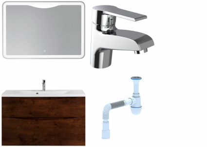 Комплект: Мебель для ванной BelBagno Marino H100 rovere moro + Смеситель Agger Right A2902100 для раковины, хром + Сифон АниПласт