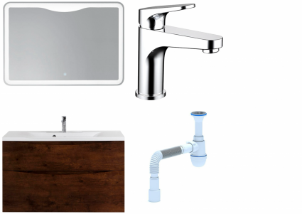 Комплект: Мебель для ванной BelBagno Marino H100 rovere moro + Смеситель Bravat Eler F1191238CP-RUS для раковины, хром + Сифон АниПласт