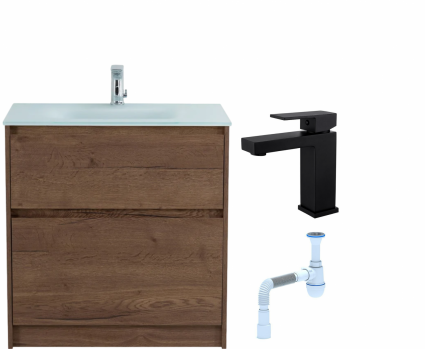 Комплект: Тумба с раковиной BelBagno Kraft 80 напольная + Смеситель для раковины Haiba HB10803-7, черный + Сифон АниПласт