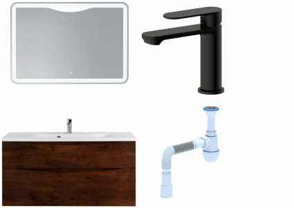 Комплект: Мебель для ванной BelBagno Marino H120 rovere moro + Смеситель для раковины Haiba HB10590-7, черный + Сифон АниПласт
