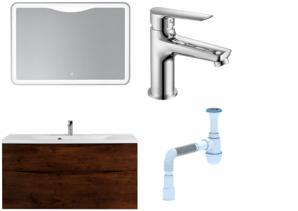 Комплект: Мебель для ванной BelBagno Marino H120 rovere moro + Смеситель для раковины Haiba HB10198, хром + Сифон АниПласт