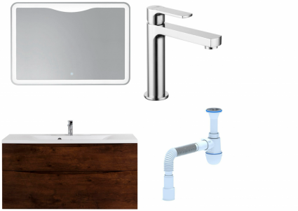 Комплект: Мебель для ванной BelBagno Marino H120 rovere moro + Смеситель Lemark plus Grace LM1537C для раковины, хром + Сифон АниПласт