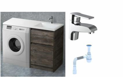 Комплект: Тумба с раковиной BelBagno Kraft -LVD 60 pino pasadena R, напольная + Смеситель Agger Right A2902100 для раковины, хром + Сифон АниПласт