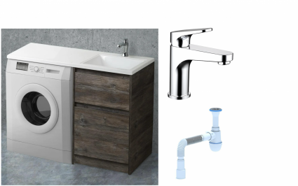 Комплект: Тумба с раковиной BelBagno Kraft -LVD 60 pino pasadena R, напольная + Смеситель Bravat Eler F1191238CP-RUS для раковины однорычажный, хром + Сифон АниПласт