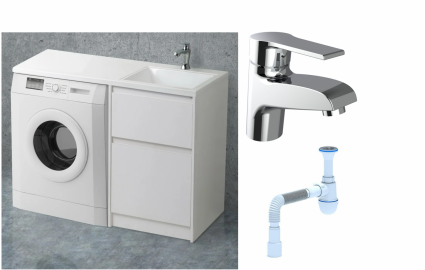 Комплект: Тумба с раковиной BelBagno Kraft -LVD 60 bianco opaco R, напольная + Смеситель Agger Right A2902100 для раковины, хром + Сифон АниПласт