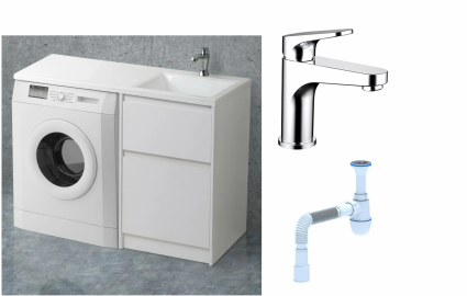 Комплект: Тумба с раковиной BelBagno Kraft -LVD 60 bianco opaco R, напольная + Смеситель Bravat Eler F1191238CP-RUS для раковины, хром + Сифон АниПласт