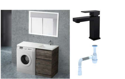 Комплект: Мебель для ванной BelBagno Kraft -LVD 60 pino pasadena R + Смеситель для раковины Haiba HB10803-7, черный + Сифон АниПласт