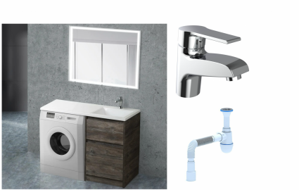Комплект: Мебель для ванной BelBagno Kraft -LVD 60 pino pasadena R + Смеситель Agger Right A2902100 для раковины, хром + Сифон АниПласт