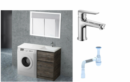 Комплект: Мебель для ванной BelBagno Kraft -LVD 60 pino pasadena R + Смеситель для раковины Haiba HB10198, хром + Сифон АниПласт