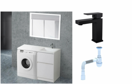 Комплект: Мебель для ванной BelBagno Kraft -LVD 60 bianco opaco R + Смеситель для раковины Haiba HB10803-7, черный + Сифон АниПласт