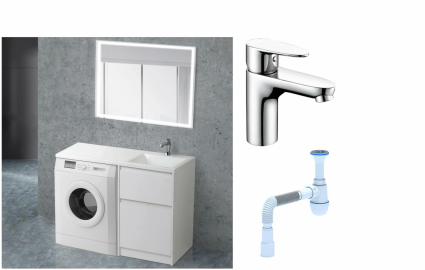 Комплект: Мебель для ванной BelBagno Kraft -LVD 60 bianco opaco R + Смеситель Wasserkraft Leine 3503 для раковины, хром + Сифон АниПласт