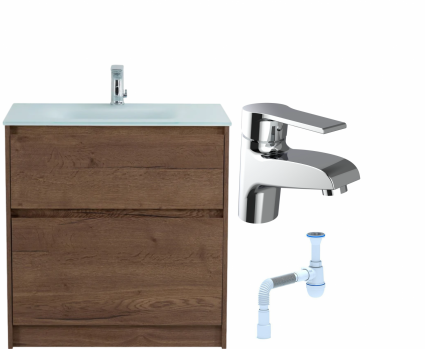 Комплект: Тумба с раковиной BelBagno Kraft 80 напольная + Смеситель Agger Right A2902100 для раковины, хром + Сифон АниПласт