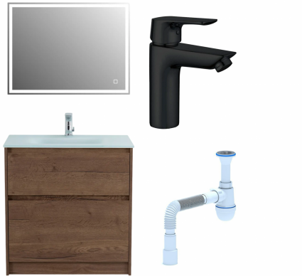 Комплект: Мебель для ванной BelBagno Kraft 80 + Смеситель Aquanet Static AF330-10B для раковины, чёрный + Сифон АниПласт