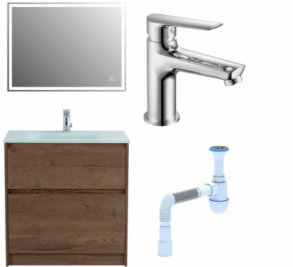 Комплект: Мебель для ванной BelBagno Kraft 80 + Смеситель для раковины Haiba HB10198, хром + Сифон АниПласт
