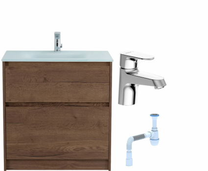 Комплект: Тумба с раковиной BelBagno Kraft 80 напольная + Смеситель Bravat Alfa F1120178CP для раковины, хром + Сифон АниПласт
