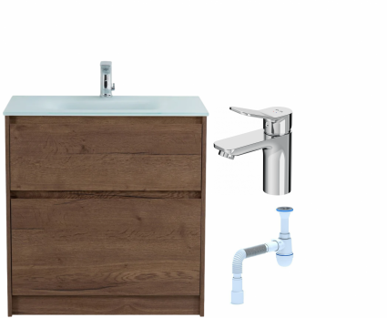 Комплект: Тумба с раковиной BelBagno Kraft 80 напольная + Смеситель Am.Pm X-Joy F85A02100 для раковины, хром + Сифон АниПласт