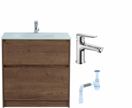 Комплект: Тумба с раковиной BelBagno Kraft 80 напольная + Смеситель для раковины Haiba HB10198, хром + Сифон АниПласт