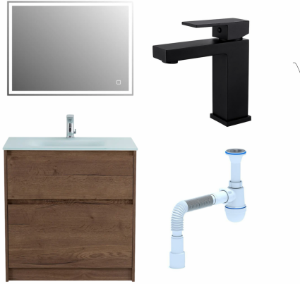 Комплект: Мебель для ванной BelBagno Kraft 80 + Смеситель для раковины Haiba HB10803-7, черный + Сифон АниПласт