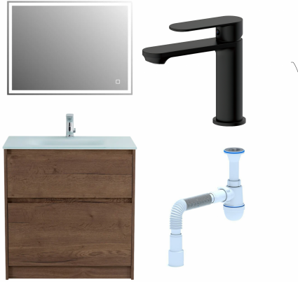 Комплект: Мебель для ванной BelBagno Kraft 80 + Смеситель для раковины Haiba HB10590-7, черный + Сифон АниПласт