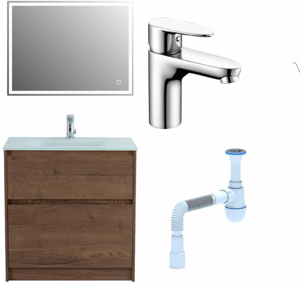 Комплект: Мебель для ванной BelBagno Kraft 80 + Смеситель Wasserkraft Leine 3503 для раковины, хром + Сифон АниПласт
