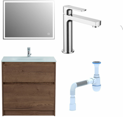 Комплект: Мебель для ванной BelBagno Kraft 80 + Смеситель Lemark plus Grace LM1537C для раковины, хром + Сифон АниПласт