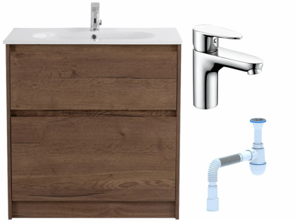 Комплект: Тумба с раковиной BelBagno Kraft 80 напольная + Смеситель Wasserkraft Leine 3503 для раковины, хром + Сифон АниПласт