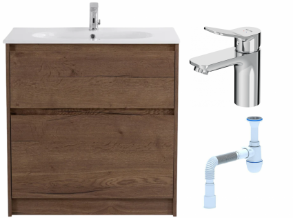 Комплект: Тумба с раковиной BelBagno Kraft 80 напольная + Смеситель Am.Pm X-Joy F85A02100 для раковины, хром + Сифон АниПласт