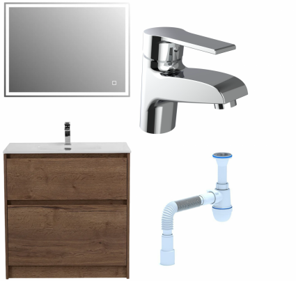 Комплект: Мебель для ванной BelBagno Kraft 80 + Смеситель Agger Right A2902100 для раковины, хром + Сифон АниПласт