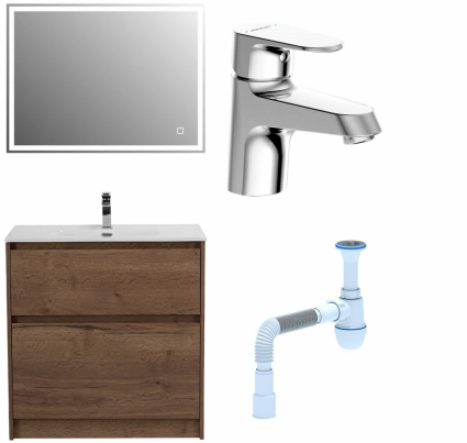 Комплект: Мебель для ванной BelBagno Kraft 80 + Смеситель Bravat Alfa F1120178CP для раковины, хром + Сифон АниПласт