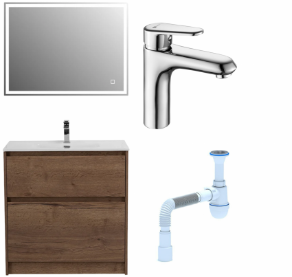 Комплект: Мебель для ванной BelBagno Kraft 80 + Смеситель Lemark Point LM0306C для раковины, хром + Сифон АниПласт