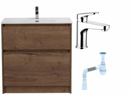 Комплект: Тумба с раковиной BelBagno Kraft 80 напольная + Смеситель Bravat Eler F1191238CP-RUS для раковины, хром + Сифон АниПласт